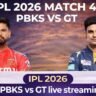 PBKS vs GT Live Streaming IPL 2026