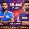 MI vs KKR live score IPL 2026 toss 7:00 PM match 7:30 PM image