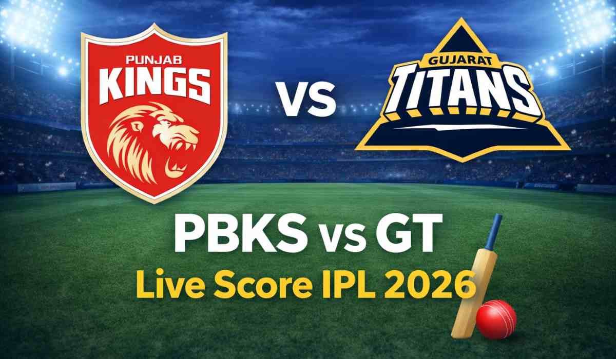 PBKS vs GT Live Score IPL 2026 match graphic with Punjab Kings vs Gujarat Titans