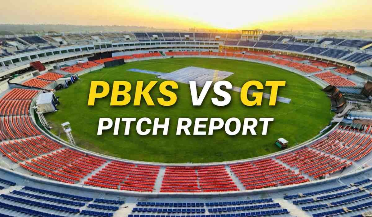 PBKS VS GT PITCH REPORT के लिए न्यू चंडीगढ़ के महाराजा यादविंद्र सिंह इंटरनेशनल स्टेडियम का एरियल व्यू