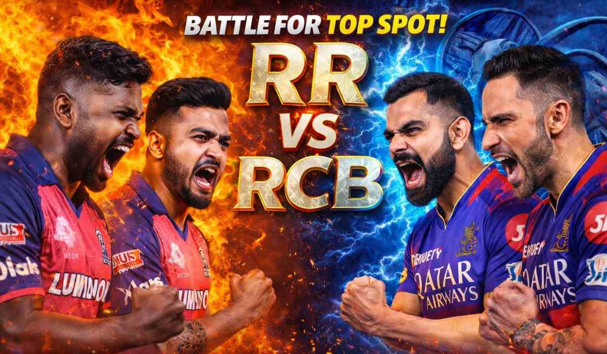 RCB vs RR Match Preview 2026 में राजस्थान रॉयल्स और रॉयल चैलेंजर्स बेंगलुरु के खिलाड़ियों के बीच आक्रामक मुकाबले का दृश्य