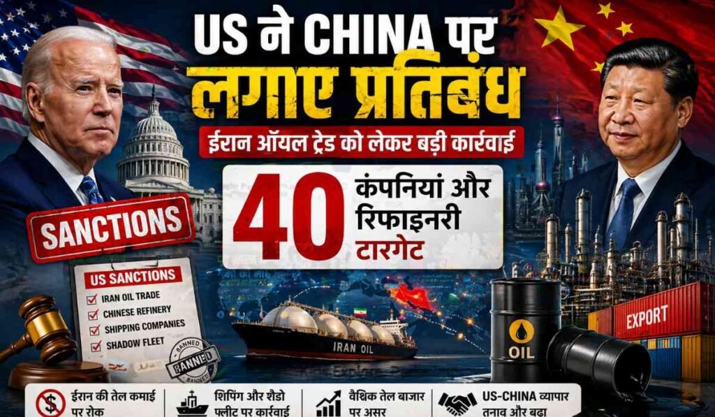 US Sanctions on China 2026: अमेरिका द्वारा चीन पर प्रतिबंध, ईरान ऑयल ट्रेड को लेकर 40 कंपनियों पर कार्रवाई दिखाता ग्लोबल न्यूज़ ग्राफिक
