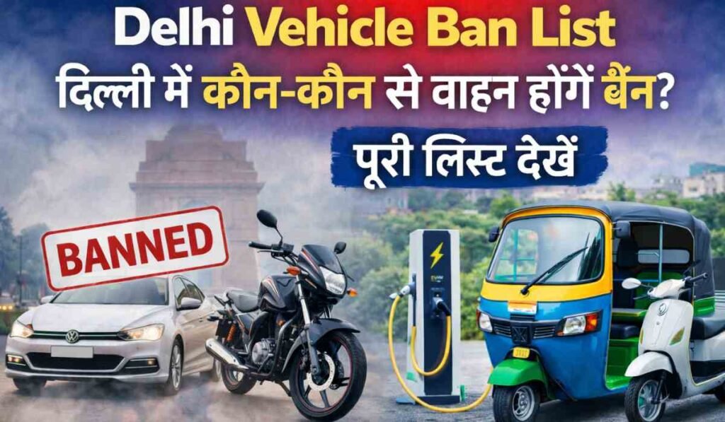Delhi Vehicle Ban List के तहत दिल्ली में बैन होने वाले पेट्रोल-डीजल वाहनों और इलेक्ट्रिक वाहनों का दृश्य