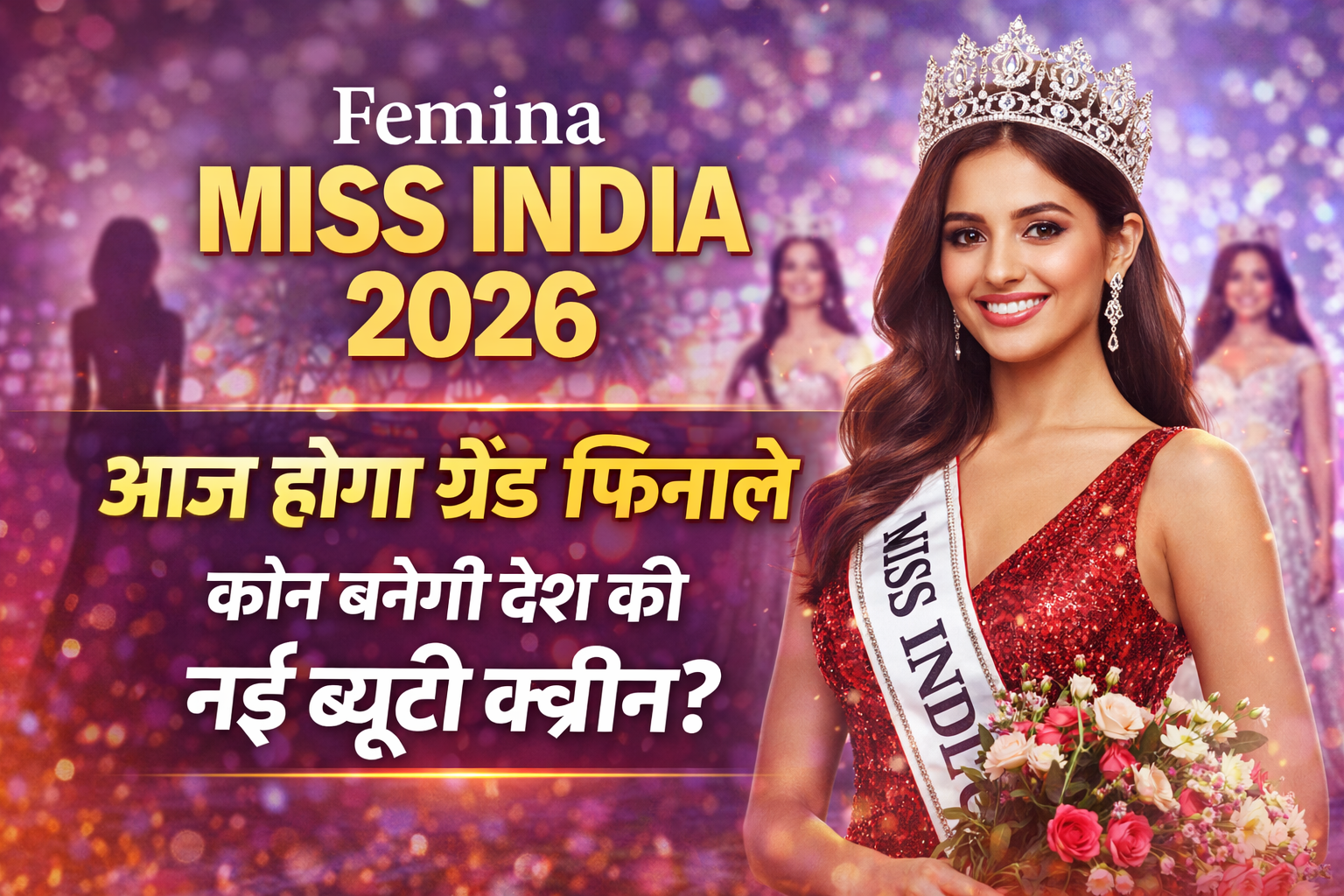 Femina Miss India 2026 ग्रैंड फिनाले में ताज पहनी हुई कंटेस्टेंट, आज बनेगी देश की नई ब्यूटी क्वीन