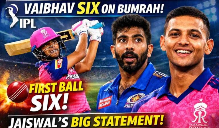 Vaibhav Suryavanshi six on Bumrah – 15 साल के बल्लेबाज ने जसप्रीत बुमराह की पहली गेंद पर छक्का लगाया, यशस्वी जायसवाल के साथ जश्न