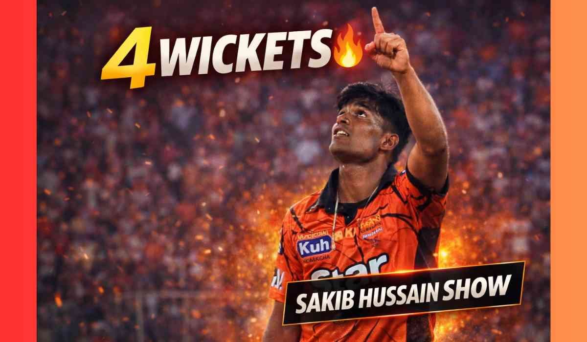 Sakib Hussain 4 Wickets के बाद जश्न मनाते हुए SRH गेंदबाज की एक्शन इमेज, शानदार गेंदबाजी का पल