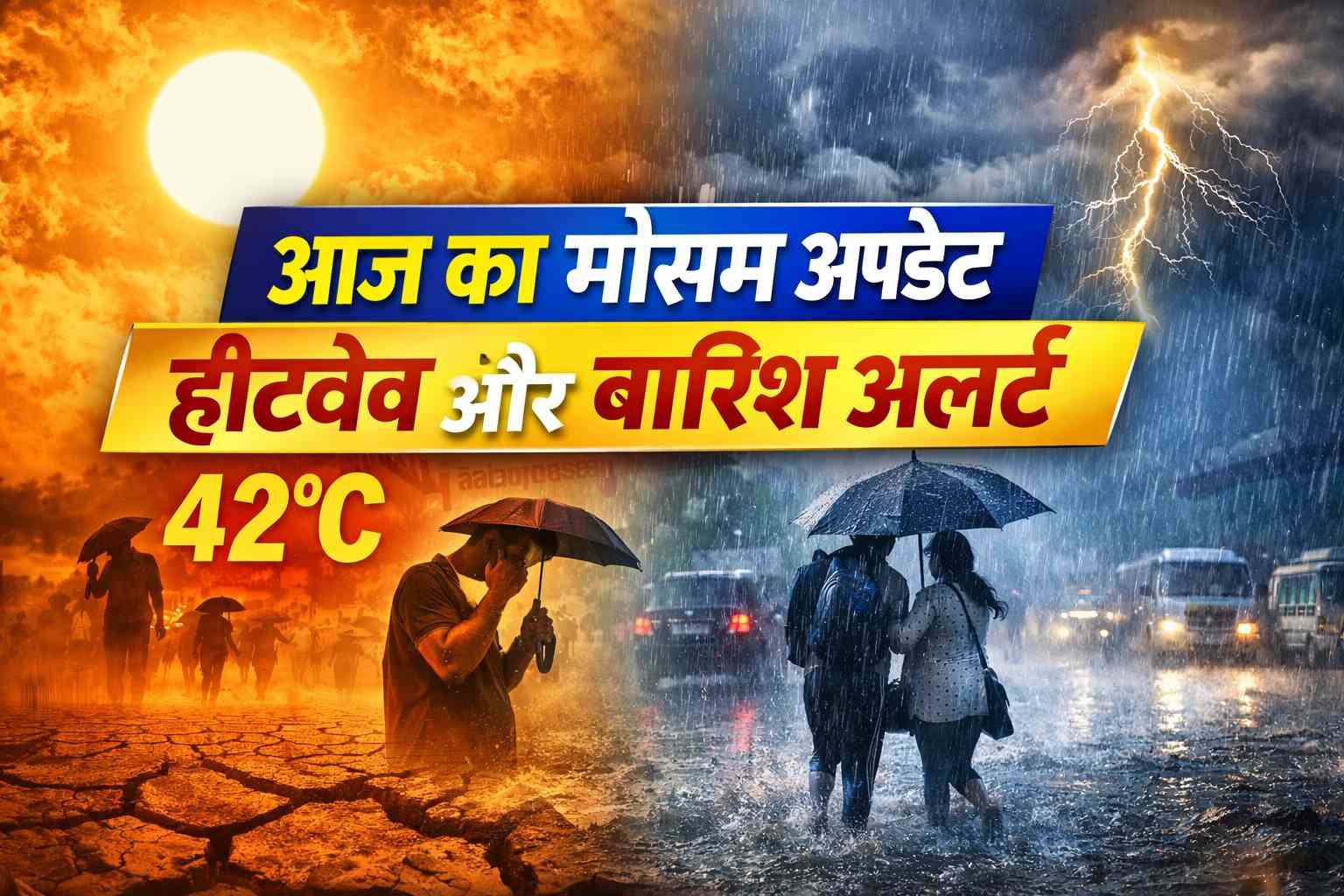 आज का मौसम अपडेट: एक तरफ हीटवेव और 42°C तापमान, दूसरी तरफ बारिश और तूफान का अलर्ट