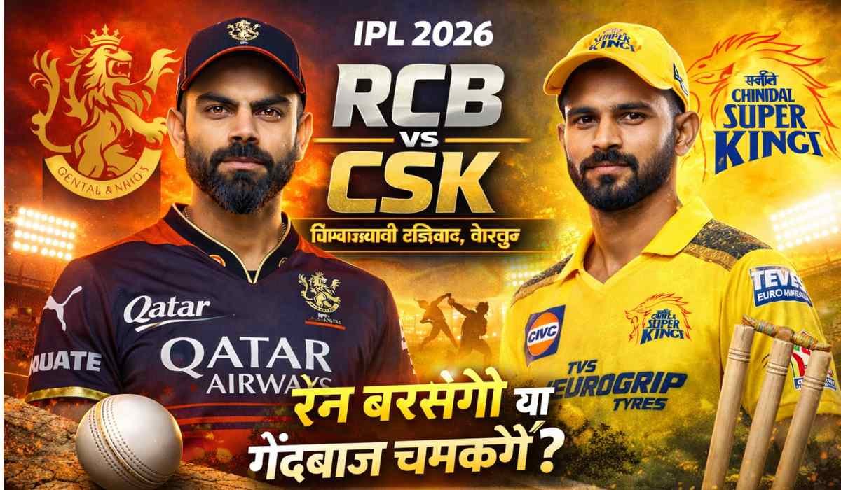Virat Kohli and Ruturaj Gaikwad IPL 2026 match preview RCB vs CSK Chinnaswamy Stadium pitch report Hindi