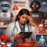 AI chatbots like ChatGPT, Gemini and Grok giving incorrect medical advice as shown in BMJ Open study with worried doctor analyzing data