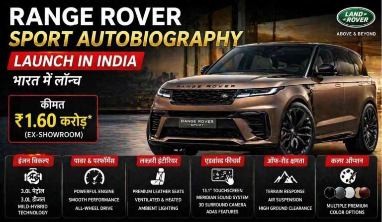 Range Rover Sport Autobiography: भारत में लॉन्च, ₹1.60 करोड़ की लग्जरी SUV में क्या है खास? 6 Range Rover Sport Autobiography भारत में लॉन्च, लग्जरी SUV का फ्रंट व्यू और ₹1.60 करोड़ कीमत दिखाता प्रमोशनल ग्राफिक