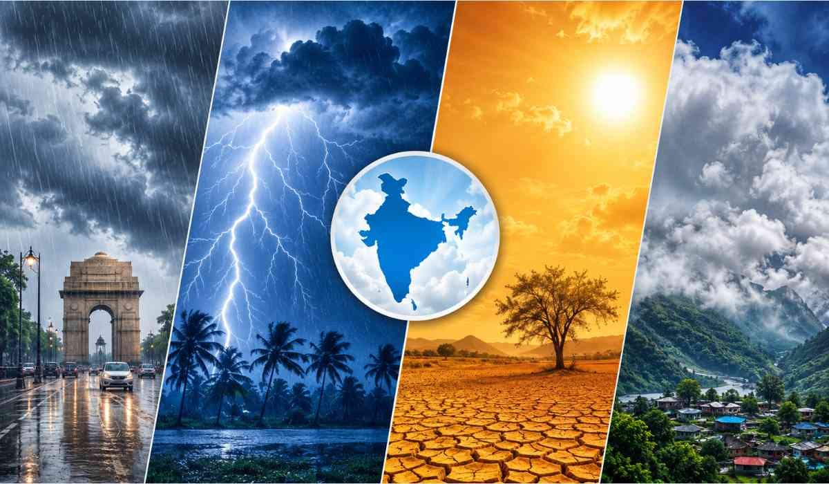 Weather News India 6 May 2026 showing rain thunderstorm heatwave and cloudy conditions across different parts of India