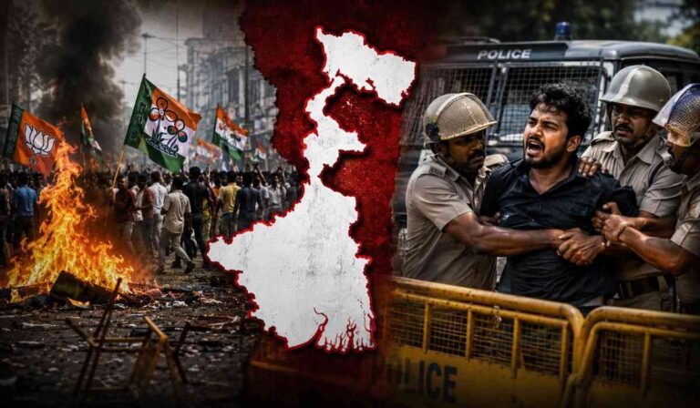 West Bengal Post Poll Violence thumbnail image showing police action, protests and violence after election results in Bengal