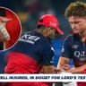 Jacob Bethell Injury IPL 2026 के बाद आरसीबी खिलाड़ी मैदान पर उंगली की चोट के दौरान मेडिकल सहायता लेते हुए