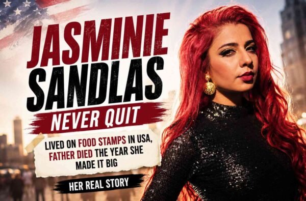 Jasmine Sandlas Struggle Story को दर्शाता थंबनेल, जिसमें सिंगर की सफलता और संघर्ष की यात्रा दिखाई गई है।