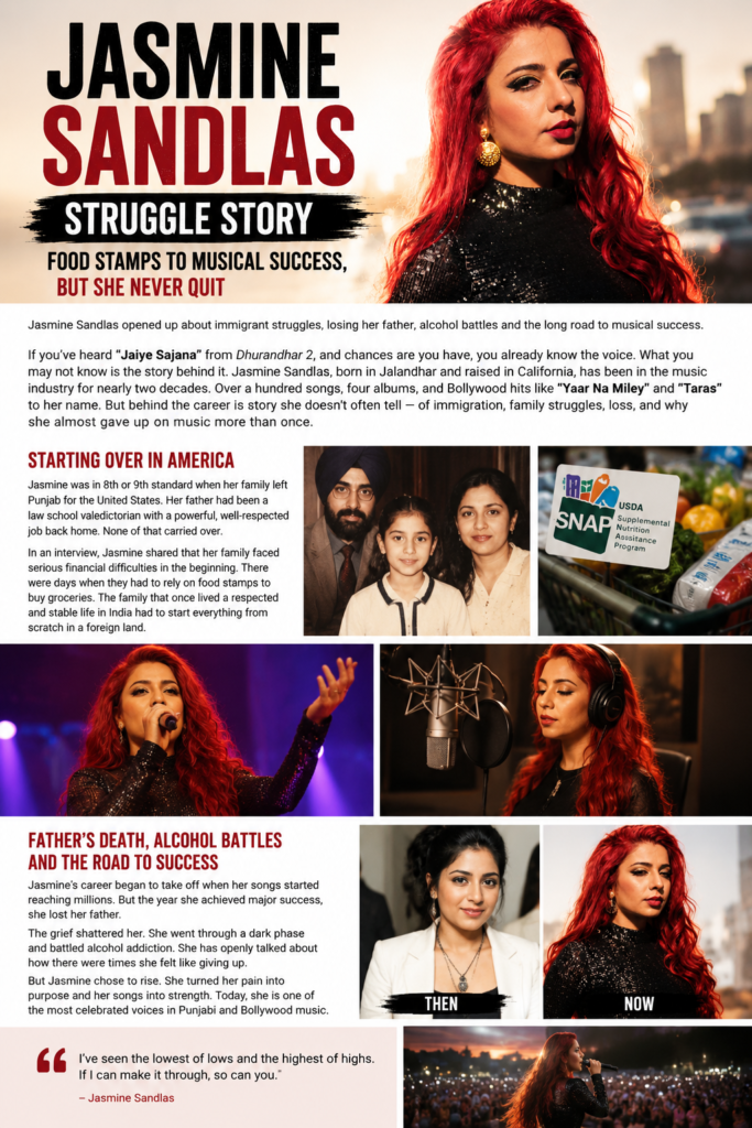 Jasmine Sandlas Struggle Story: Food Stamps, पिता की मौत, शराब की लत और टूटने के बावजूद नहीं मानी हार 3 Jasmine Sandlas Struggle Story को दिखाता कोलाज, जिसमें उनका अमेरिका संघर्ष, परिवार और म्यूजिक करियर की यात्रा दिखाई गई है।