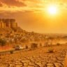 Rajasthan Heatwave Alert 2026 showing extreme heat sunny sky dry land and high temperature conditions in Rajasthan