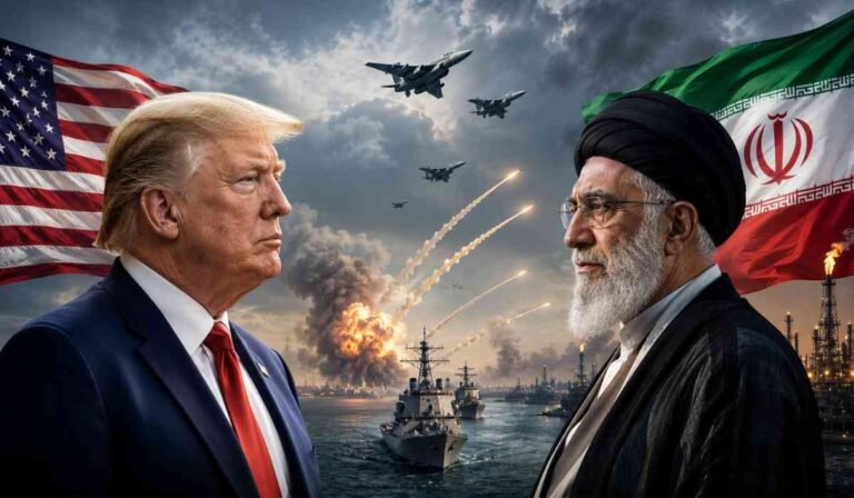 Iran-US War News Updates: ट्रंप का बड़ा दावा, चीन ईरान को हथियार नहीं भेजेगा 7 Iran-US War News Updates को दर्शाती हाई-क्वालिटी इमेज जिसमें Donald Trump, ईरान-अमेरिका तनाव, युद्धपोत, मिसाइल और Middle East संकट का दृश्य दिखाया गया है।