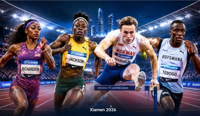Diamond League 2026 Xiamen Results: शाओकैरी रिचर्डसन और शेरिका जैक्सन समेत स्टार एथलीट्स ने चीन में दिखाया दम 8 Diamond League 2026 Xiamen Results में Sha’Carri Richardson, Shericka Jackson और Karsten Warholm ट्रैक पर एक्शन में