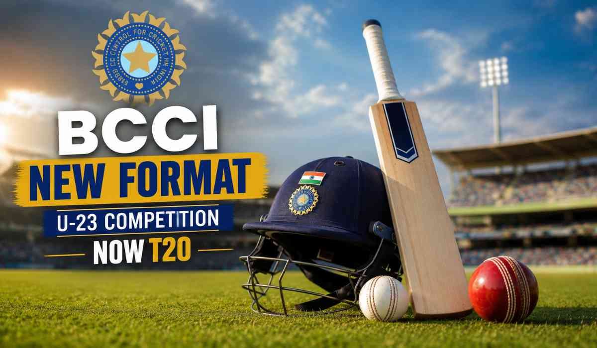 BCCI U-23 T20 Tournament announcement graphic showing new domestic cricket format replacing the U-23 one-day competition.