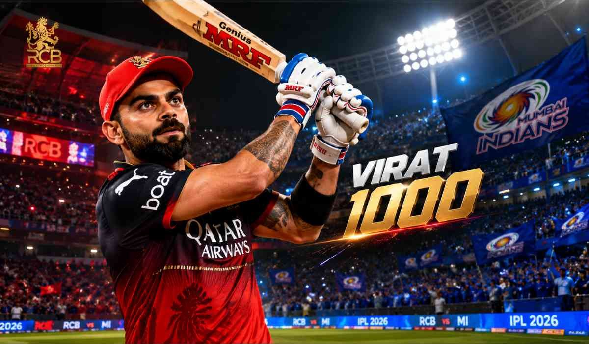 Virat Kohli IPL 2026 thumbnail image showing Virat Kohli close to completing 1000 IPL runs against Mumbai Indians