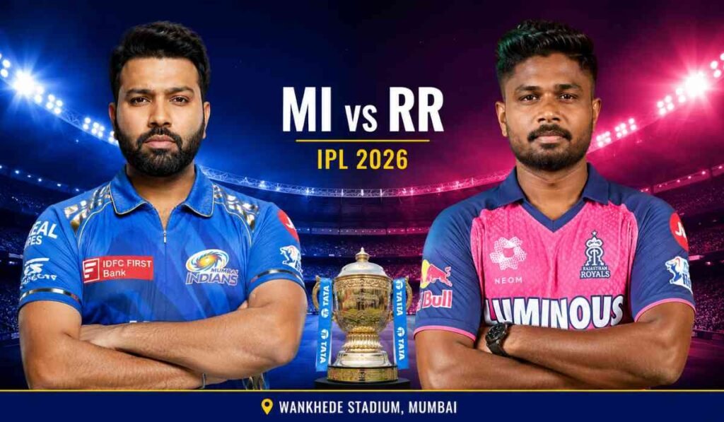 MI vs RR IPL 2026: मैच पोस्टर में मुंबई इंडियंस और राजस्थान रॉयल्स के कप्तान वानखेड़े स्टेडियम मुकाबले से पहले