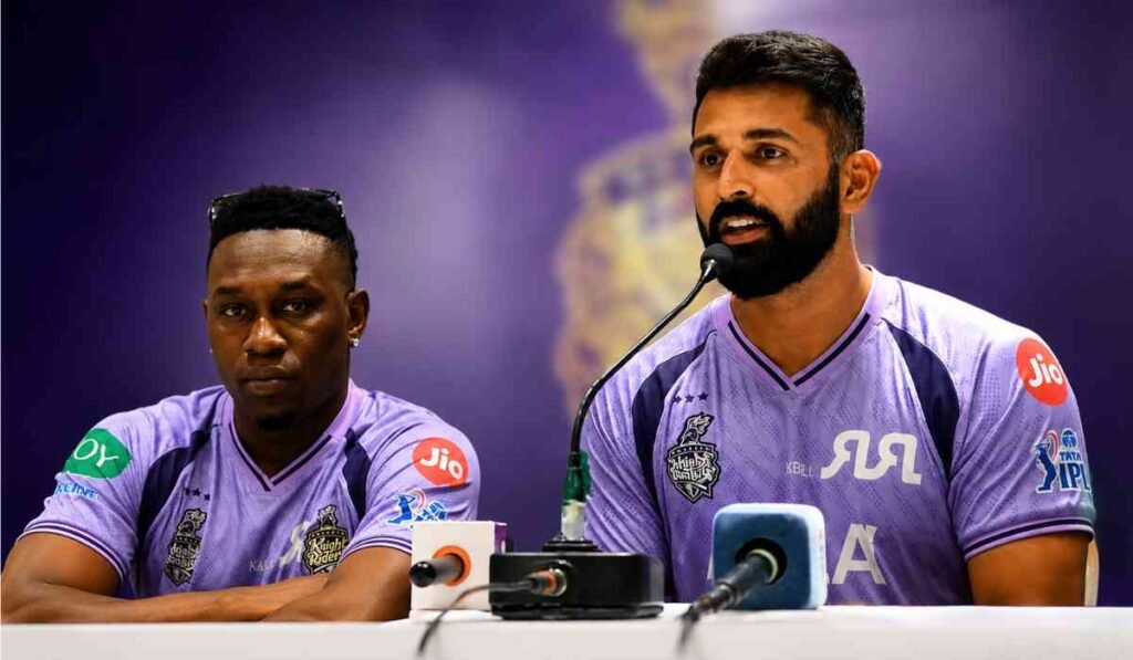 KKR vs DC IPL 2026 मुकाबले से पहले प्रेस कॉन्फ्रेंस में कोलकाता नाइट राइडर्स के खिलाड़ी