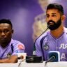 KKR vs DC IPL 2026 मुकाबले से पहले प्रेस कॉन्फ्रेंस में कोलकाता नाइट राइडर्स के खिलाड़ी