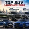 Top SUV Launches 2026: भारत में 2026 में लॉन्च होने वाली नई SUVs का हाई-क्वालिटी 4K बैनर जिसमें Tata Sierra EV, Mahindra Scorpio N Facelift और Hyundai Tucson जैसी SUVs दिखाई गई हैं।