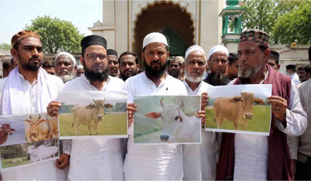 Bakrid 2026: गौ माता को राष्ट्रीय पशु घोषित करने की मांग को लेकर आगरा ईदगाह के बाहर पोस्टर लेकर खड़े मुस्लिम महापंचायत के कार्यकर्ता