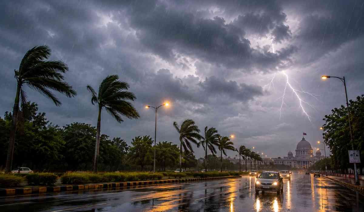 UP Weather Update के बीच उत्तर प्रदेश में तेज आंधी, बारिश और बिजली गिरने का दृश्य