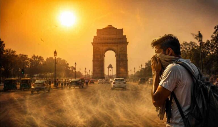 Delhi Weather Update: दिल्ली-NCR में लू और तेज हवाओं का डबल असर, IMD ने जारी किया अलर्ट 5 Delhi Weather Update को दर्शाती हाई-क्वालिटी इमेज जिसमें दिल्ली-NCR में भीषण गर्मी, धूल भरी हवाएं और Heatwave का असर दिखाई दे रहा है।