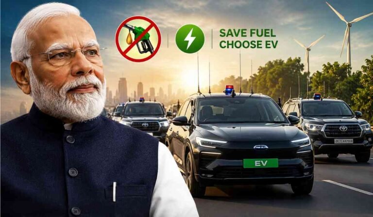 PM Modi EV Convoy Reduction News Poster 2026