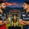 RCB vs GT Qualifier 1 IPL 2026 match poster featuring Virat Kohli and Shubman Gill at Dharamsala stadium before IPL playoff clash