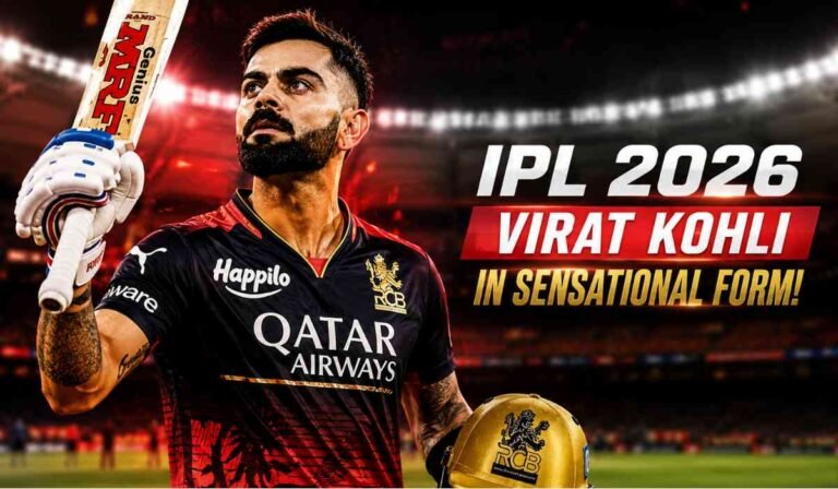 Virat Kohli IPL 2026 thumbnail image showing Virat Kohli celebrating in RCB jersey during IPL 2026 in sensational form