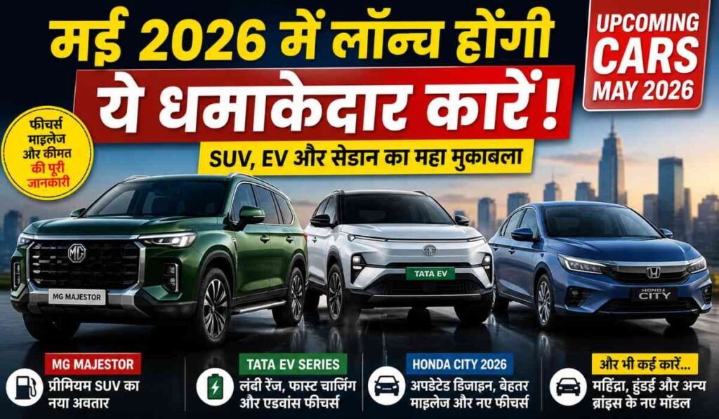 मई 2026 में लॉन्च होने वाली नई SUV, EV और Honda City सहित अपकमिंग कारों का इंफोग्राफिक