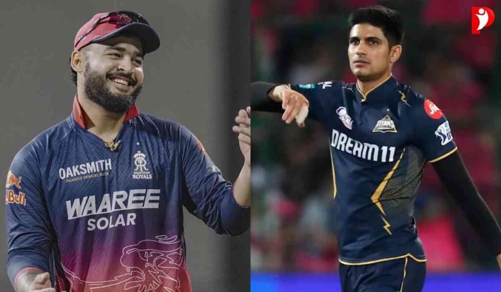 GT vs RR Qualifier 2 को दर्शाती हाई-क्वालिटी इमेज जिसमें Gujarat Titans के कप्तान Shubman Gill और Rajasthan Royals के कप्तान Riyan Parag आमने-सामने दिखाई दे रहे हैं।