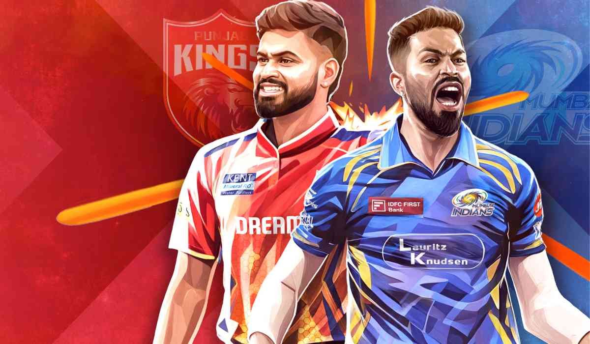 Punjab Kings aur Mumbai Indians ke players Dharamsala stadium mein IPL 2026 match se pehle आमने-सामने खड़े हुए।