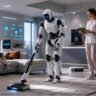 Personal AI Robot को दर्शाती इमेज जिसमें futuristic humanoid AI robot इंसानों के साथ काम करता दिखाई दे रहा है।